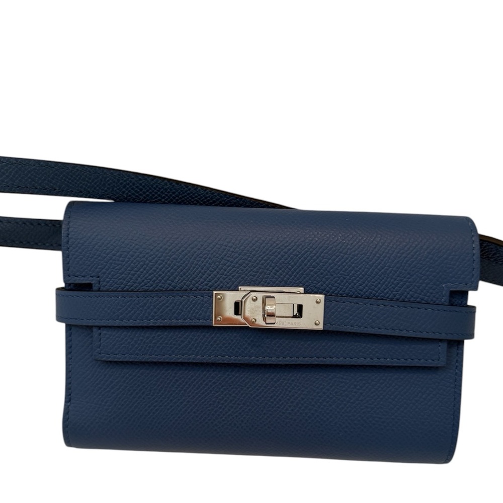 Hermes Medium Kelly Blue Epsom Leather Wallet with matching Epsom Strap